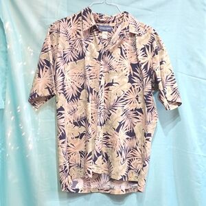 Cook Street Honolulu Hawaiian Shortsleeve Shirt Blk/Beige Palm Fronds L Vintage
